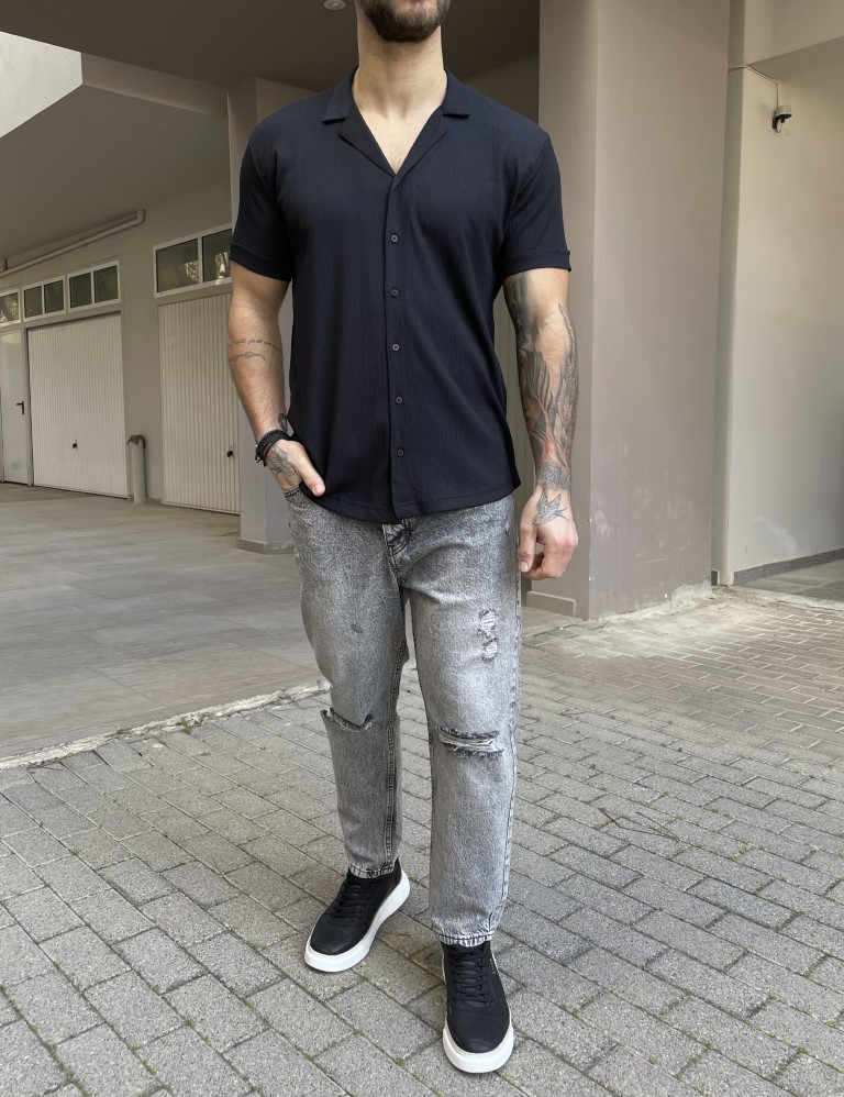 Ανδρικό μαύρο κοντομάνικο πουκάμισο TST1310M φωτογραφία